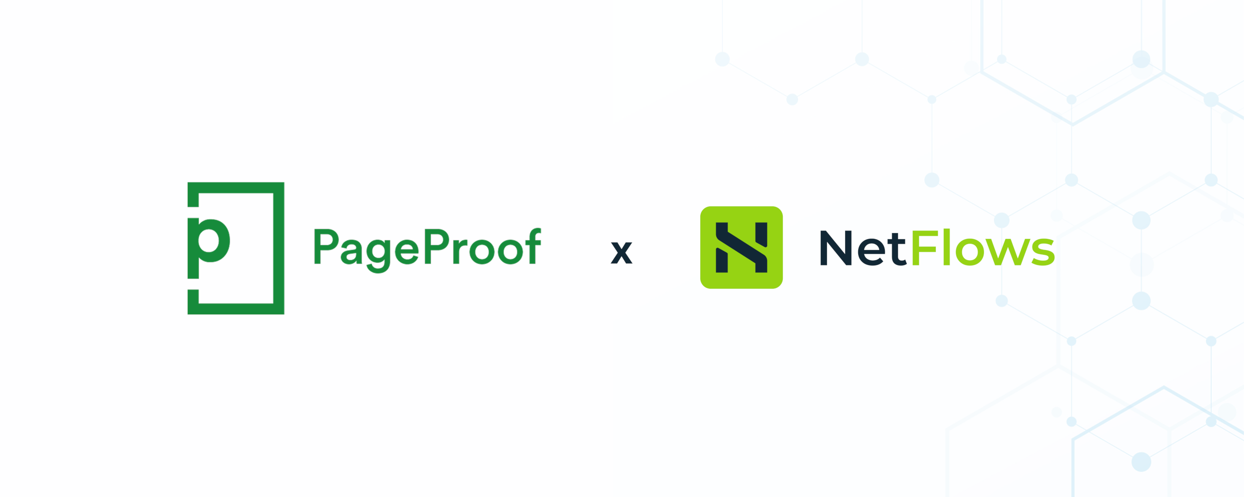 Logos of PageProof and NetFlows connected with an 'x'
