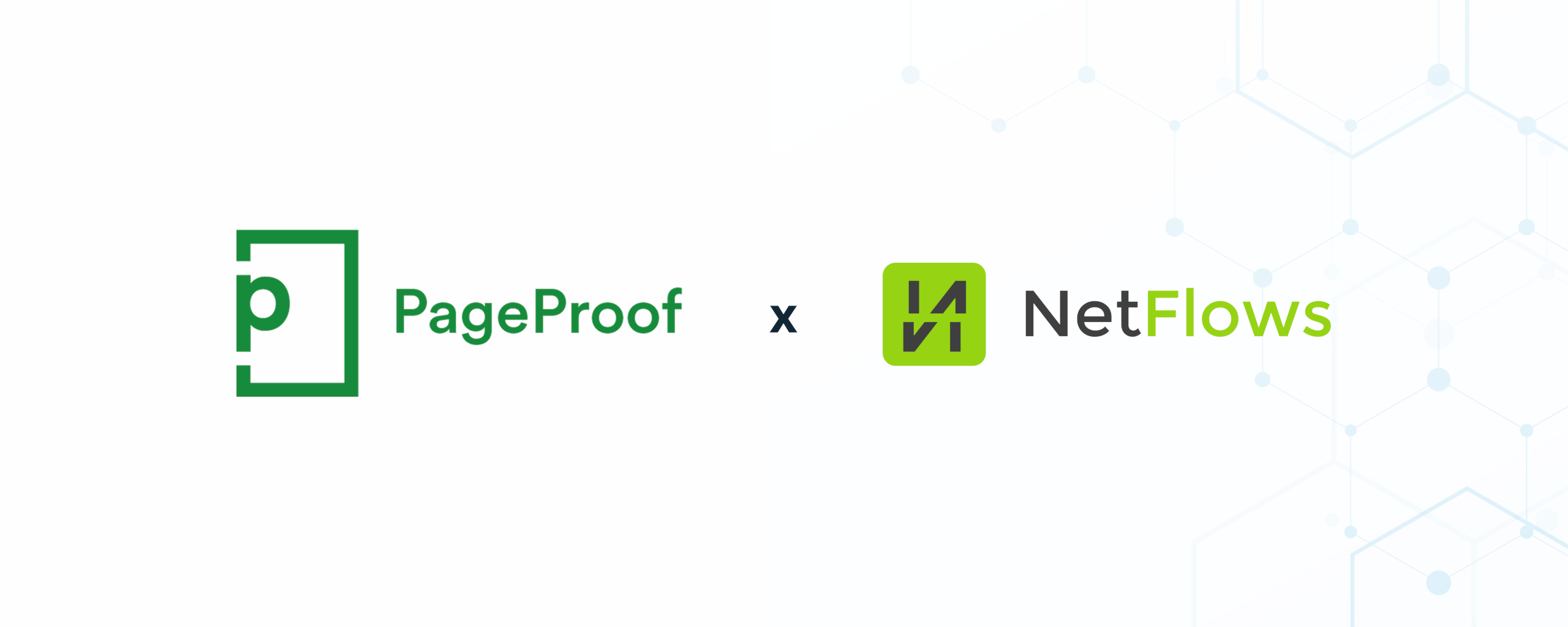 Logos of PageProof and NetFlows connected with an 'x'