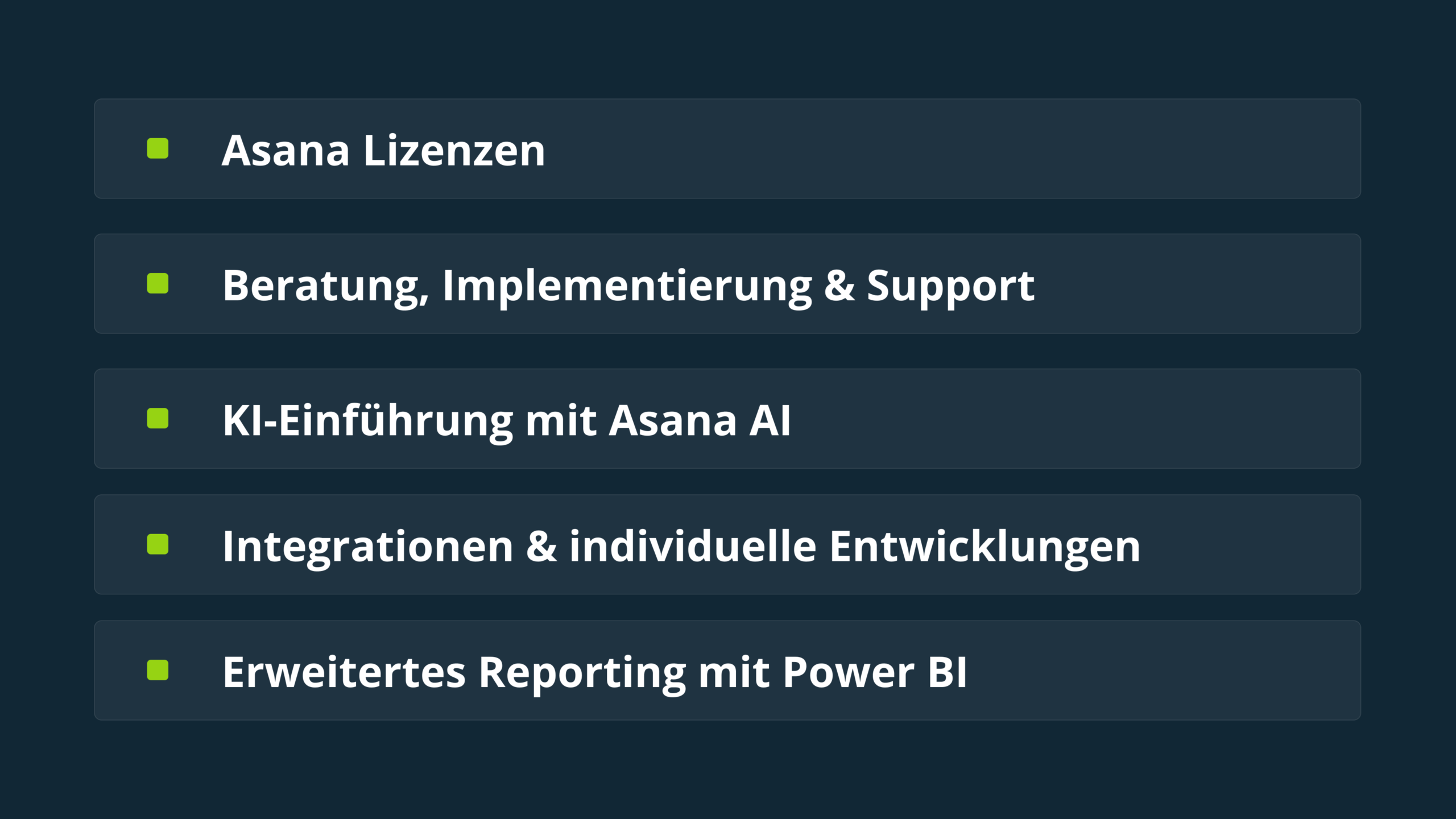 Grafik mit einer Auflistung von Asana Services